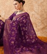 wine banarasi art silk saree with bold weaving work 