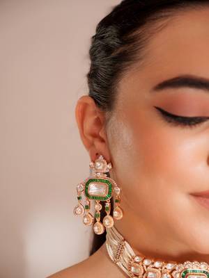Gold plated green stone kundan necklace set 4