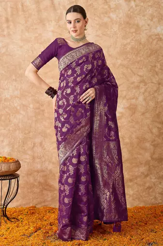 wine banarasi art silk saree with bold weaving work 
