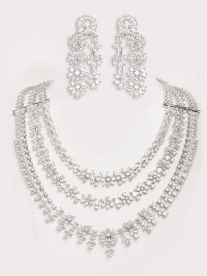Silver plated layered necklace set 1