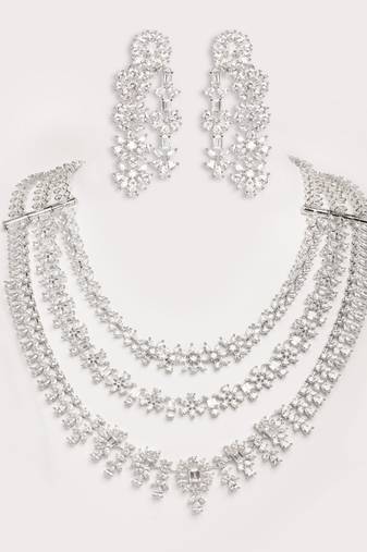 Silver plated layered necklace set