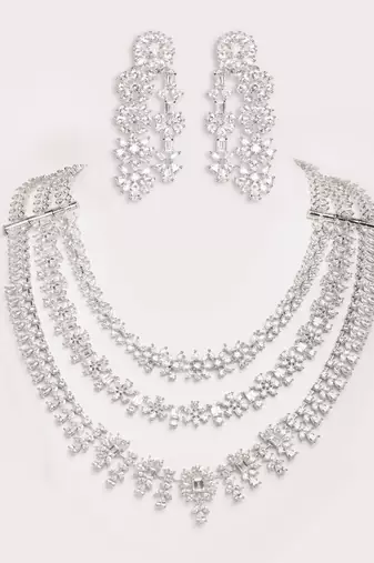Silver plated layered necklace set