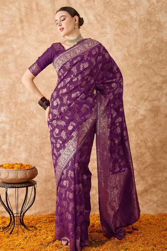 wine banarasi art silk saree with bold weaving work 