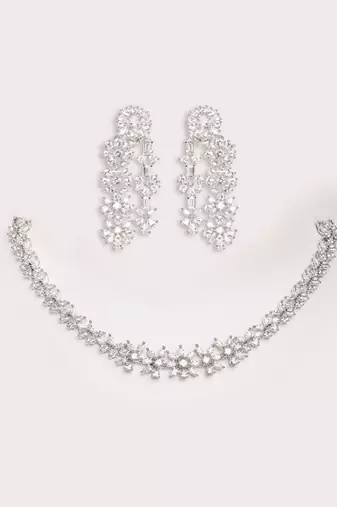 Silver plated layered necklace set
