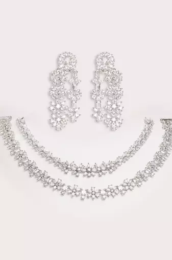 Silver plated layered necklace set