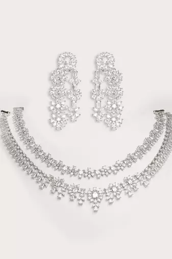 Silver plated layered necklace set