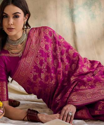 pink banarasi art silk saree with classic weaving work  1