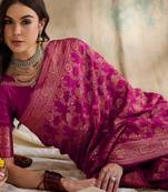 pink banarasi art silk saree with classic weaving work 