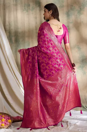 pink banarasi art silk saree with classic weaving work 