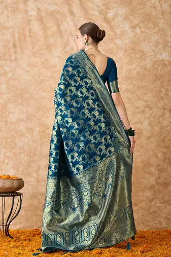 teal blue banarasi art silk saree with elegant weaving 