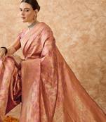 rose gold banarasi art silk saree with opulent weaving work 