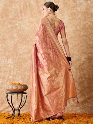 rose gold banarasi art silk saree with opulent weaving work  5