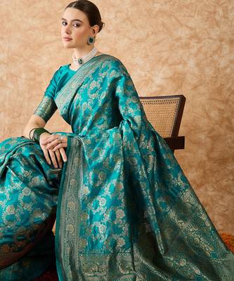 sky blue banarasi art silk saree with intricate weaving patterns  1