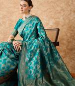 sky blue banarasi art silk saree with intricate weaving patterns 