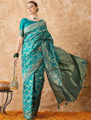 sky blue banarasi art silk saree with intricate weaving patterns  2