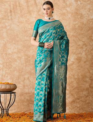 sky blue banarasi art silk saree with intricate weaving patterns  3