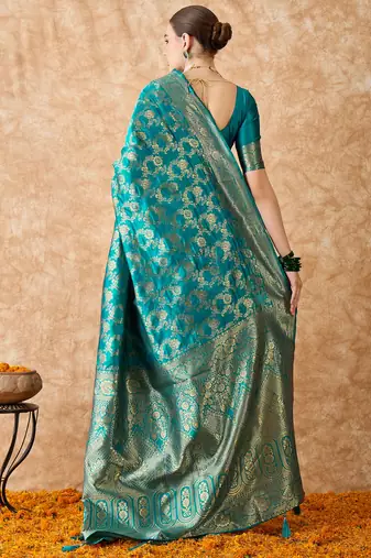 sky blue banarasi art silk saree with intricate weaving patterns 