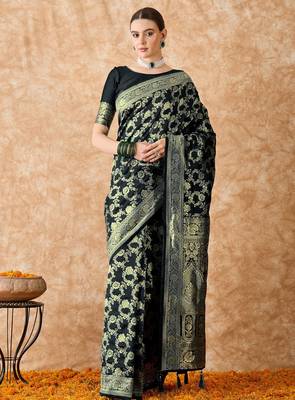 women's black banarasi art silk saree with majestic weaving  1