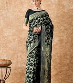 women's black banarasi art silk saree with majestic weaving 