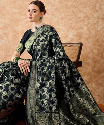 women's black banarasi art silk saree with majestic weaving  2