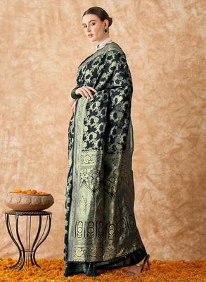 women's black banarasi art silk saree with majestic weaving  4