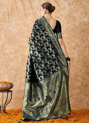 women's black banarasi art silk saree with majestic weaving  5