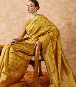 mustard banarasi art silk saree with classic weaving work 
