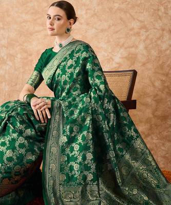 green banarasi art silk saree with eye-catching weaving  1