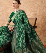 green banarasi art silk saree with eye-catching weaving 
