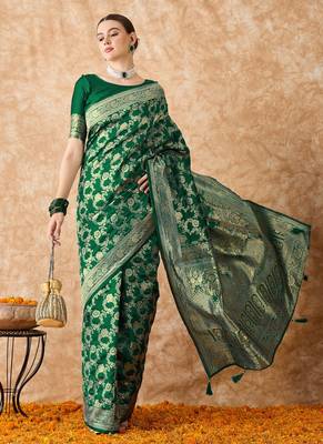 green banarasi art silk saree with eye-catching weaving  2