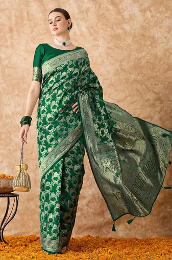 green banarasi art silk saree with eye-catching weaving 