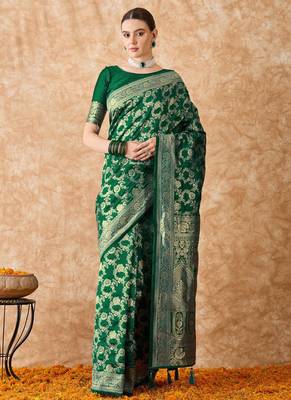 green banarasi art silk saree with eye-catching weaving  3