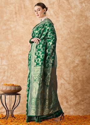 green banarasi art silk saree with eye-catching weaving  4