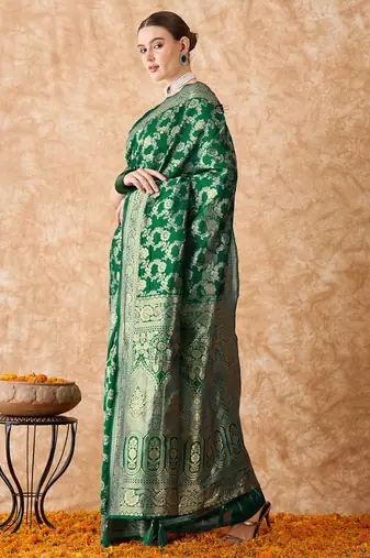 green banarasi art silk saree with eye-catching weaving 