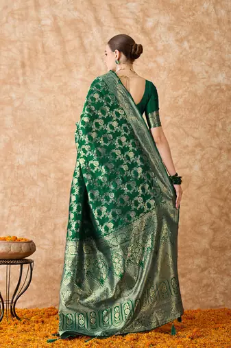 green banarasi art silk saree with eye-catching weaving 