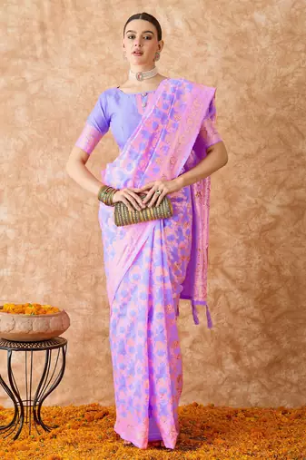 lavender banarasi art silk saree with luxurious weaving details 