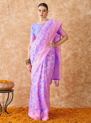 lavender banarasi art silk saree with luxurious weaving details  2