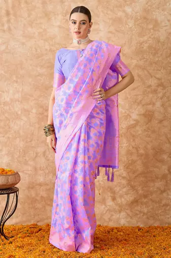 lavender banarasi art silk saree with luxurious weaving details 