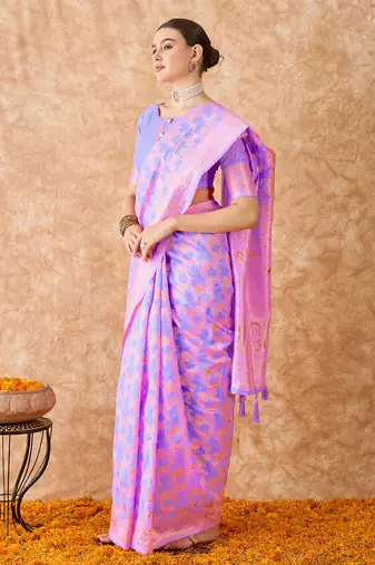 lavender banarasi art silk saree with luxurious weaving details 