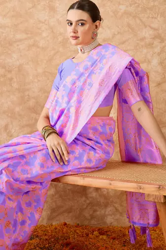 lavender banarasi art silk saree with luxurious weaving details 