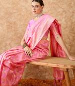 baby pink banarasi art silk saree with artistic weaving work 