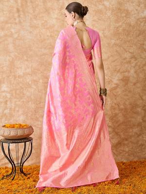 baby pink banarasi art silk saree with artistic weaving work  5