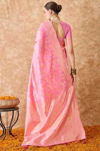 baby pink banarasi art silk saree with artistic weaving work 