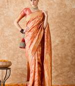 peach banarasi art silk saree for women with elegant weaving 