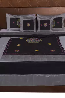 Polysilk Embroidered Bed Cover Set