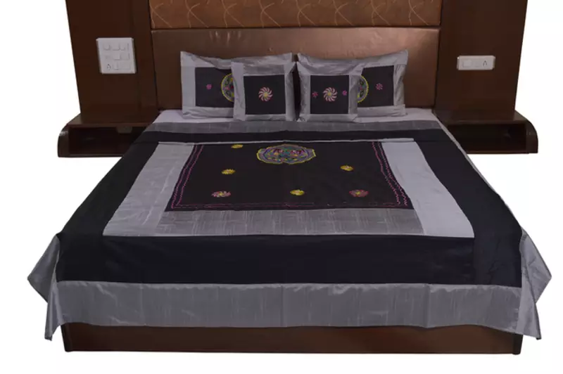 Polysilk Embroidered Bed Cover Set