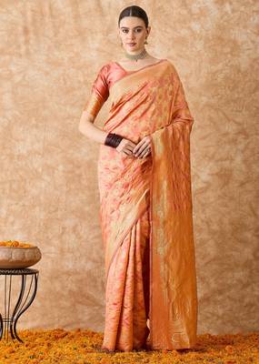 peach banarasi art silk saree for women with elegant weaving  2