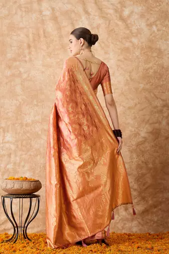 peach banarasi art silk saree for women with elegant weaving 