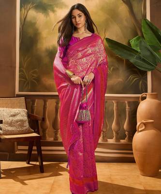 pink banarasi art silk saree with beautiful weaving work  1