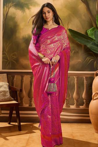 pink banarasi art silk saree with beautiful weaving work 